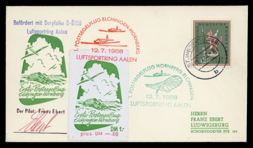 1958, Luftfahrt,Flugpost,Segelflugpost, Brief