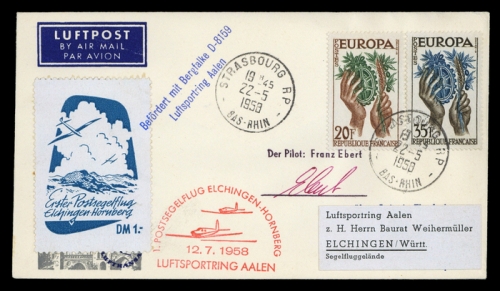 1958, Luftfahrt,Flugpost,Segelflugpost, Brief