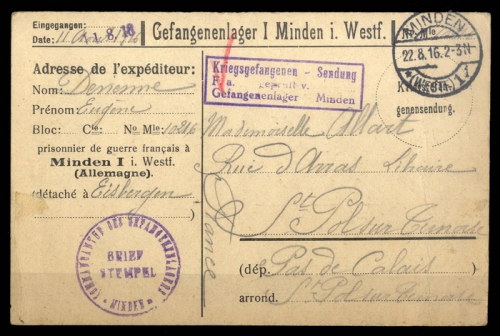 1916, Kriegsgefangenen Post, Brief
