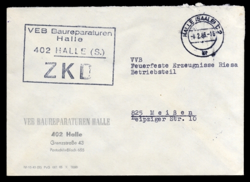 DDR Dienstpost, Brief