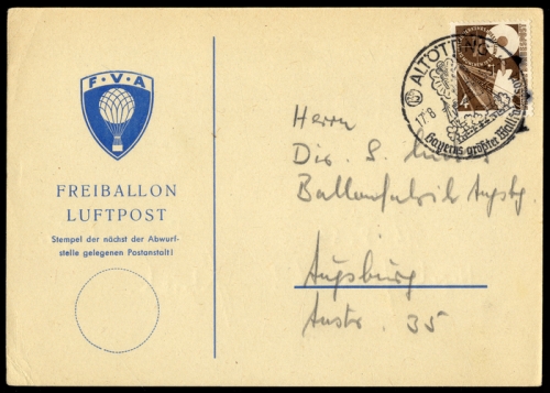 1953, Luftfahrt,Ballon,Ballonpost, BU 167, Brief