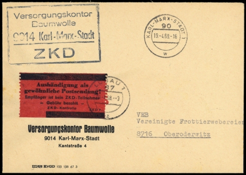 1968, DDR Verwaltungspost B Zentraler Kurierdienst, Brief