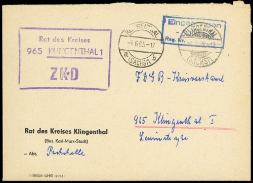 1965, DDR Verwaltungspost B Zentraler Kurierdienst, Brief