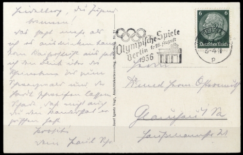 Sport u. Spiel,Olympia Berlin 1936,Olympiastadt Berlin, Brief