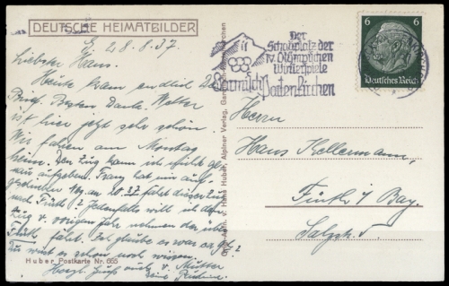 Sport u. Spiel,Olympia 1936 Garmisch,, Brief