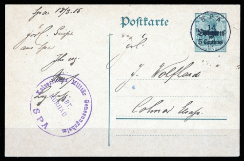1914, Deutsche Besetzung I. WK Belgien, P 1, Brief