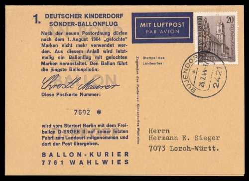 1964, Luftfahrt,Ballon,Ballonpost, 219, 233 FL, Brief