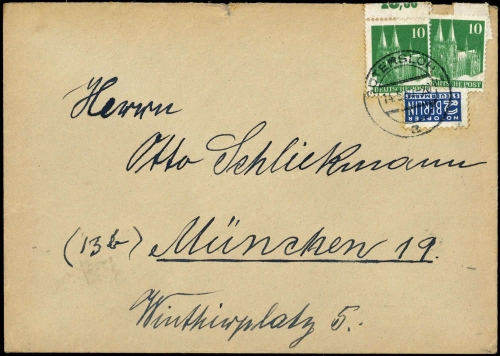 1949, Bizone Zwangszuschlagsmarken, 2 Var, Brief
