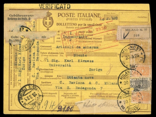 1914, Italien Gebührenmarken für Paketzustellung, Pa 14 u.a., Brief