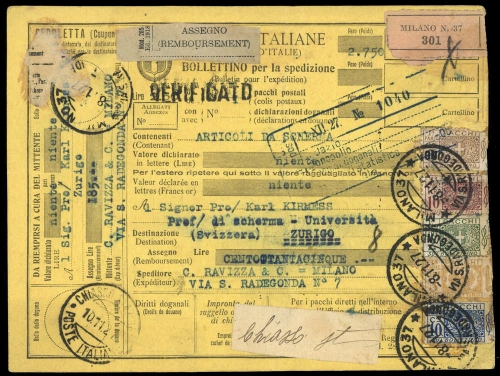 1914, Italien Gebührenmarken für Paketzustellung, Pa 13-14 u.a., ...