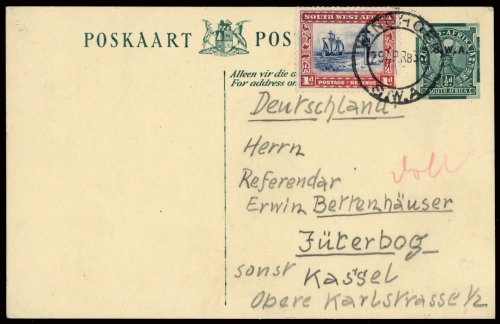 1936, Südwestafrika, P 23 u.a., Brief