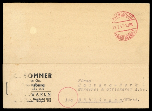 Französische Zone Württemberg, Brief