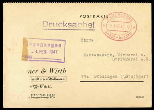 Französische Zone Württemberg, Brief