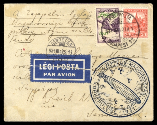 1931, Zeppelin,Zeppelinpost LZ 127,Ungarnfahrten, Si 102 Bb, Brief