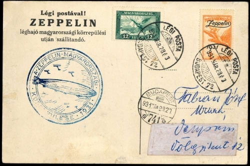 1931, Zeppelin,Zeppelinpost LZ 127,Ungarnfahrten, Si 102 Aa, Brief