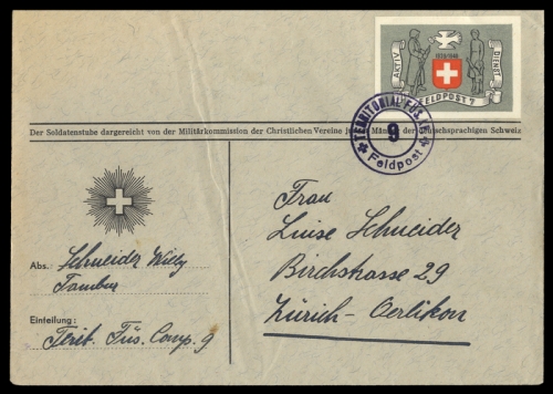 1939, Schweiz Soldatenmarken, Brief