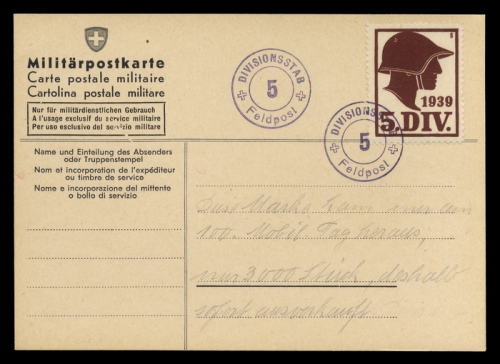 1939, Schweiz Soldatenmarken, Brief