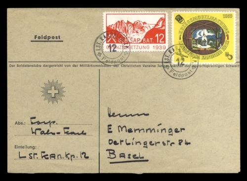 1939, Schweiz Soldatenmarken, Brief