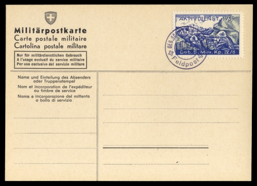 1939, Schweiz Soldatenmarken, Brief