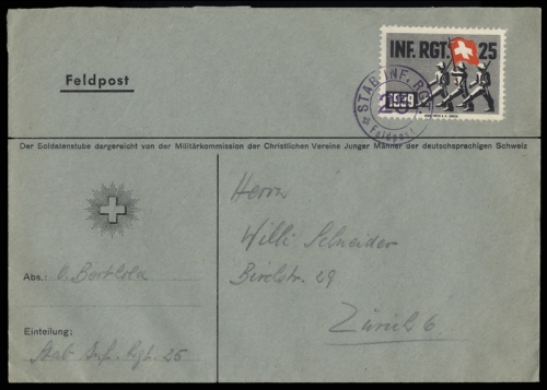 1939, Schweiz Soldatenmarken, Brief