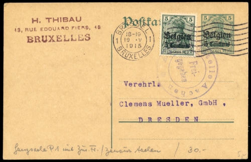 1914, Deutsche Besetzung I. WK Belgien, 2, P 1, Brief