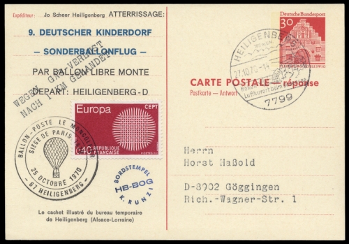 1970, Luftfahrt,Ballon,Ballonpost, Brief