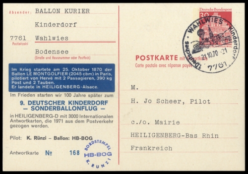 1970, Luftfahrt,Ballon,Ballonpost, Brief