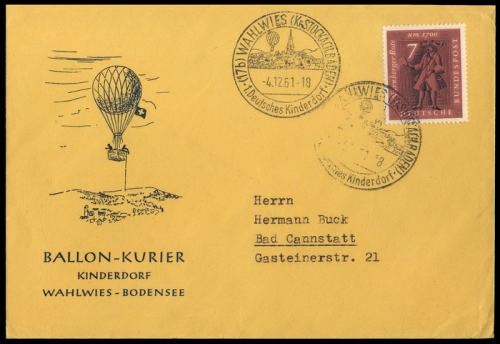 1961, Luftfahrt,Ballon,Ballonpost, Brief