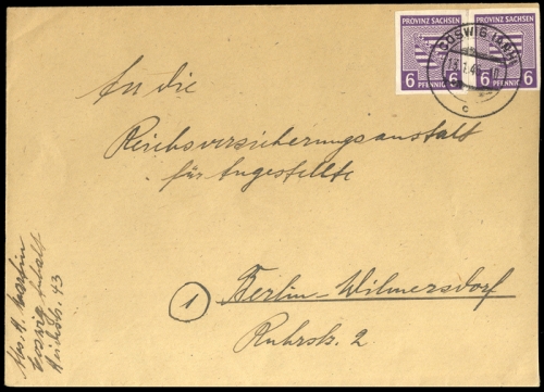 1945, SBZ Provinz Sachsen, 69 X (2), Brief