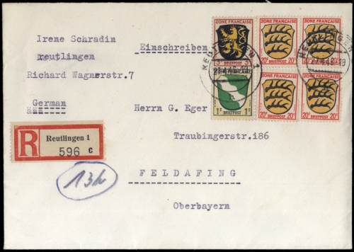 1945, Französische Zone Allgemeine Ausgabe, 1-2, 8 (4), Brief