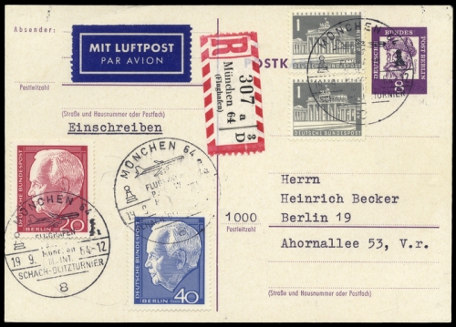 1964, Sport u. Spiel,Schach,Tuniere, Bln. P 56 u.a., Brief