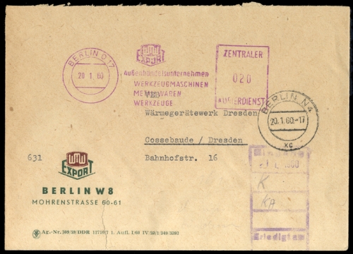 1958, DDR Verwaltungspost B Zentraler Kurierdienst, Brief