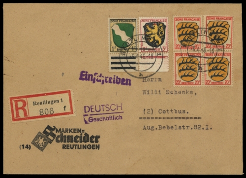 1945, Französische Zone Allgemeine Ausgabe, 1-2, 8 (4), Brief