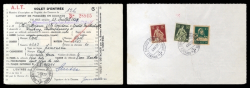 Schweiz Gebührenbelege Zoll KFZ Einreise, 203 u.a., Brief