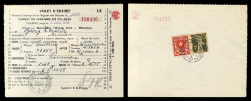 Schweiz Gebührenbelege Zoll KFZ Einreise, 195+201, Brief