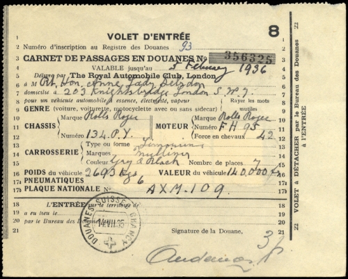 Schweiz Gebührenbelege Zoll KFZ Einreise, 197 u.a., Brief