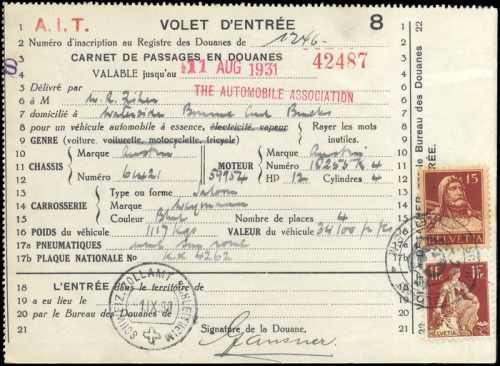 Schweiz Gebührenbelege Zoll KFZ Einreise, 109+205, Brief