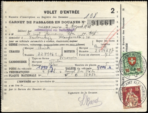 Schweiz Gebührenbelege Zoll KFZ Einreise, 109+194, Brief