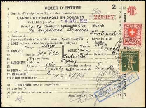 Schweiz Gebührenbelege Zoll KFZ Einreise, 195+201, Brief