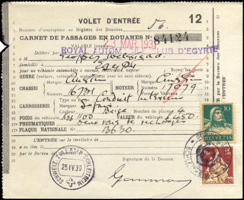 Schweiz Gebührenbelege Zoll KFZ Einreise, 109+203, Brief