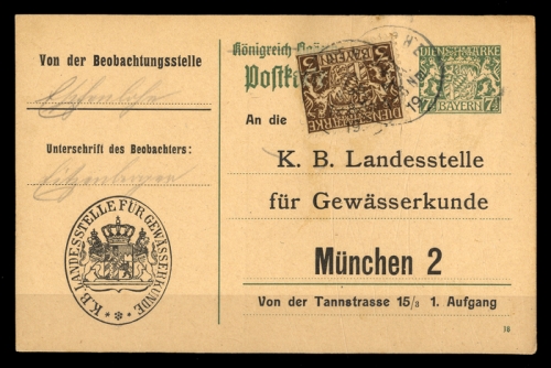 1919, Altdeutschland Bayern, D 16, DP 1, Brief