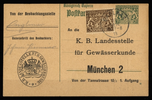 1919, Altdeutschland Bayern, D 16, DP 1, Brief