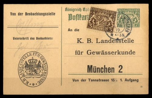 1919, Altdeutschland Bayern, D 16, DP 1, Brief