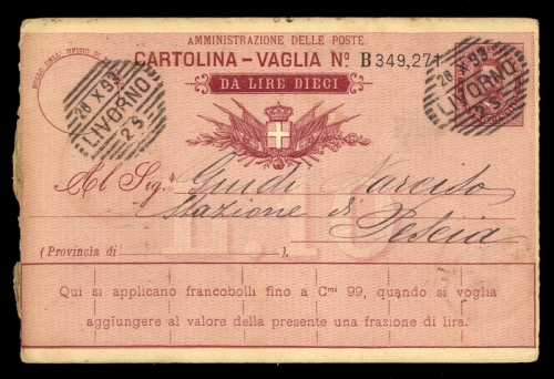 1891, Italien Postanweisungsmarken, A 16, Brief