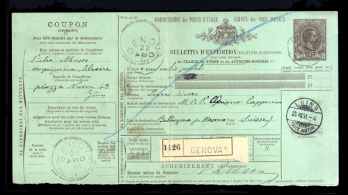 1888, Italien Gebührenmarken für Paketzustellung, AP 3, Brief