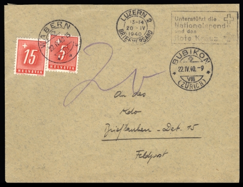 1940, Schweiz, P 54, 56, Brief