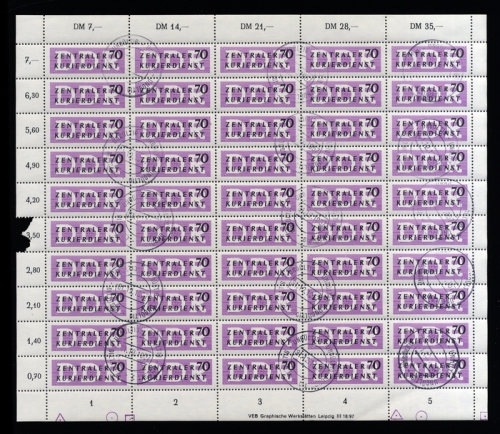 1956, DDR Verwaltungspost B Zentraler Kurierdienst, 9 Bogen, cto