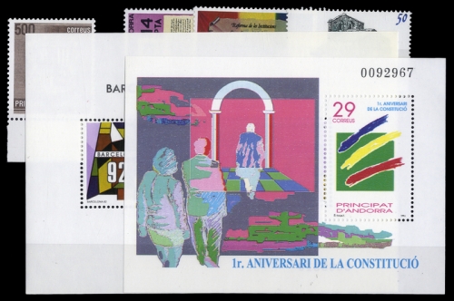 1987, Andorra Spanische Post, Bl. 2 u.a., **