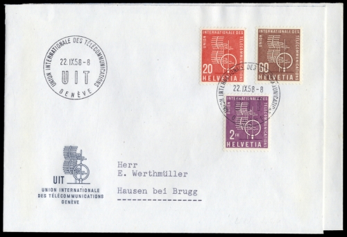 1958, Schweiz Internationale Fernmeldeunion UIT, 1-6, FDC