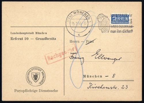 1955, Bizone Zwangszuschlagsmarken, 8, Brief